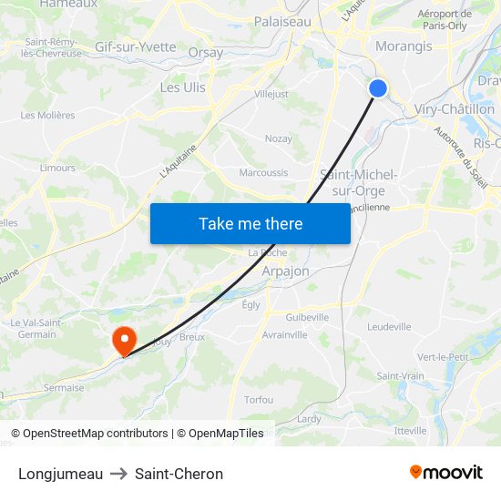 Longjumeau to Saint-Cheron map