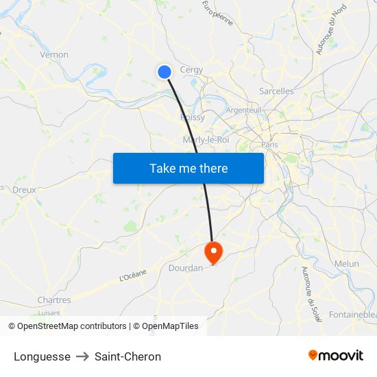 Longuesse to Saint-Cheron map