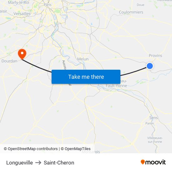 Longueville to Saint-Cheron map