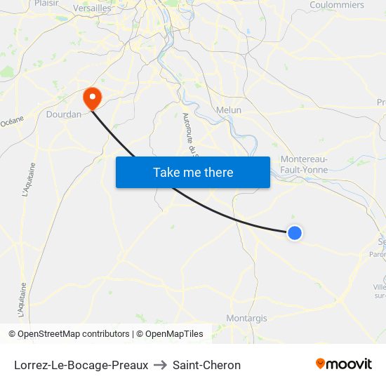 Lorrez-Le-Bocage-Preaux to Saint-Cheron map