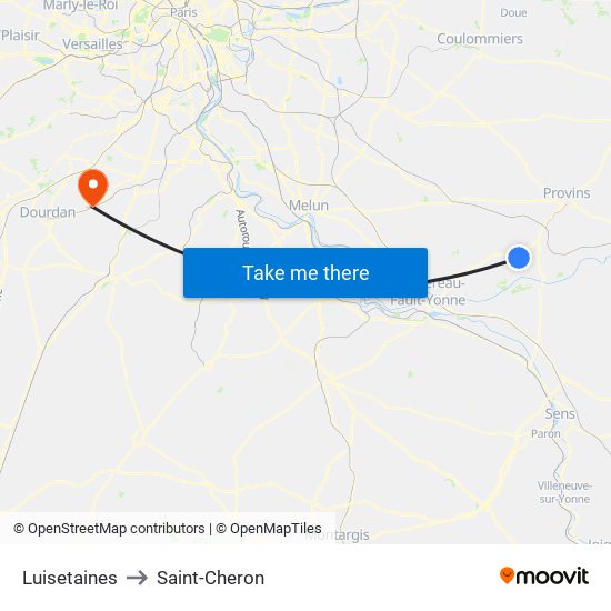 Luisetaines to Saint-Cheron map