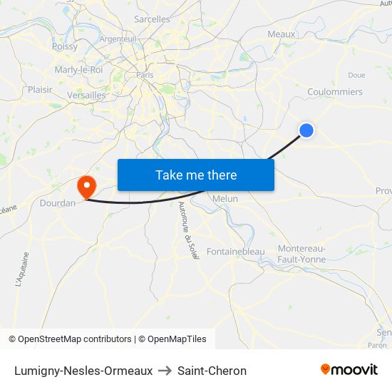 Lumigny-Nesles-Ormeaux to Saint-Cheron map