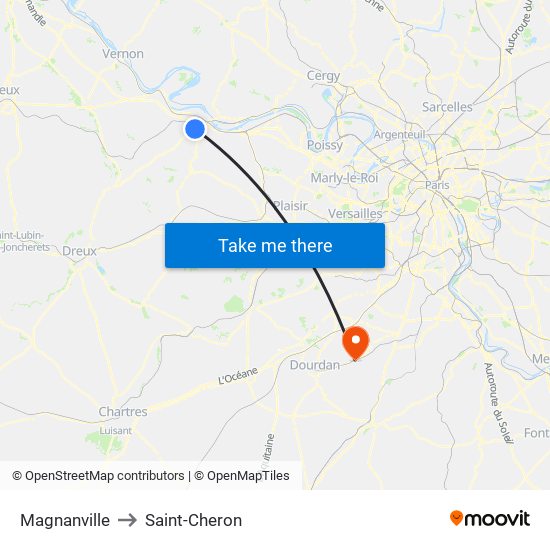 Magnanville to Saint-Cheron map