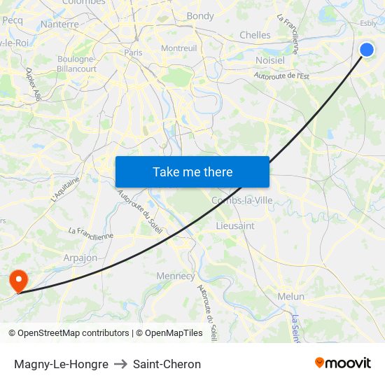 Magny-Le-Hongre to Saint-Cheron map
