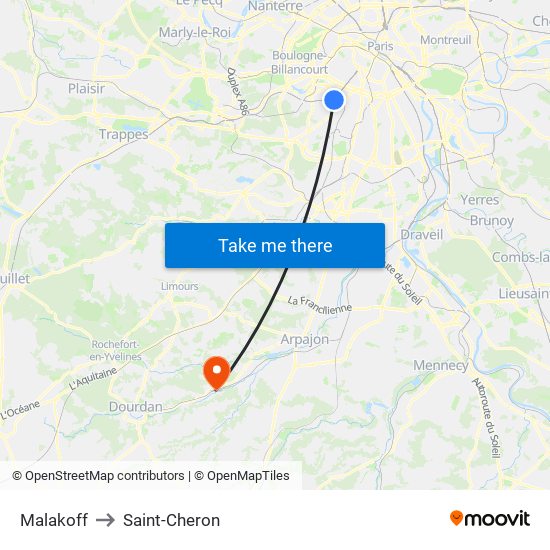 Malakoff to Saint-Cheron map