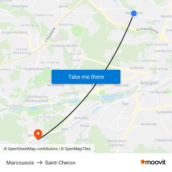 Marcoussis to Saint-Cheron map