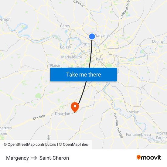 Margency to Saint-Cheron map