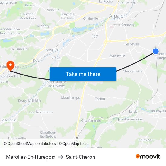 Marolles-En-Hurepoix to Saint-Cheron map