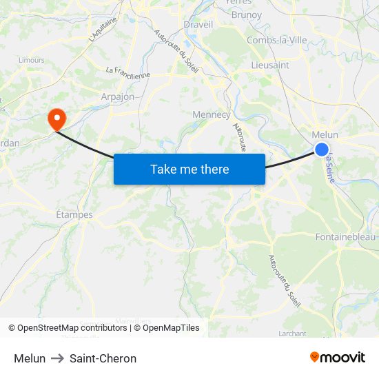 Melun to Saint-Cheron map