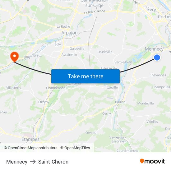 Mennecy to Saint-Cheron map