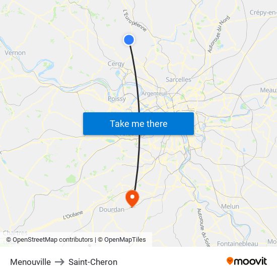 Menouville to Saint-Cheron map