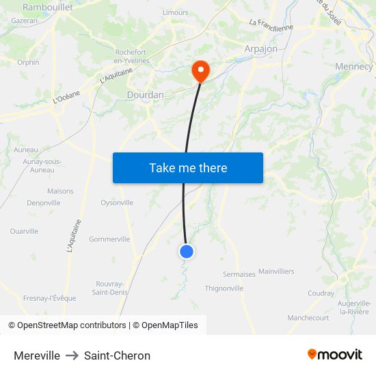 Mereville to Saint-Cheron map