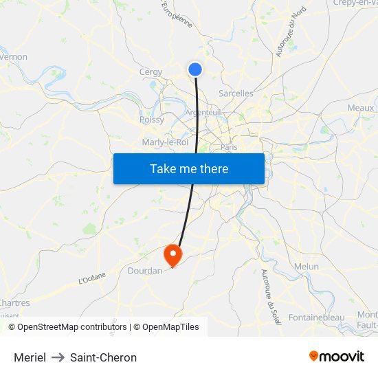Meriel to Saint-Cheron map
