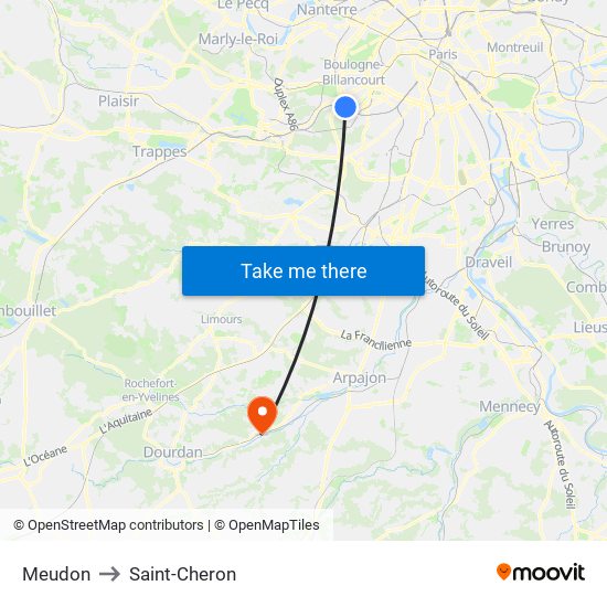 Meudon to Saint-Cheron map