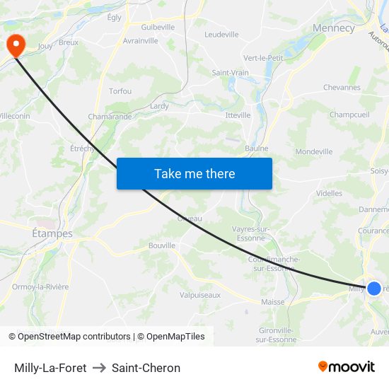 Milly-La-Foret to Saint-Cheron map