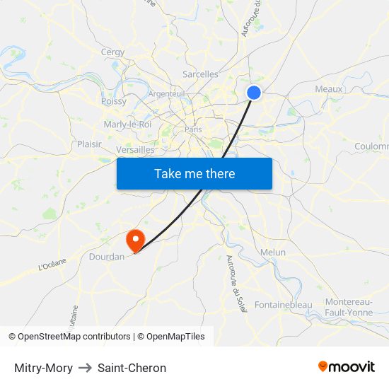 Mitry-Mory to Saint-Cheron map