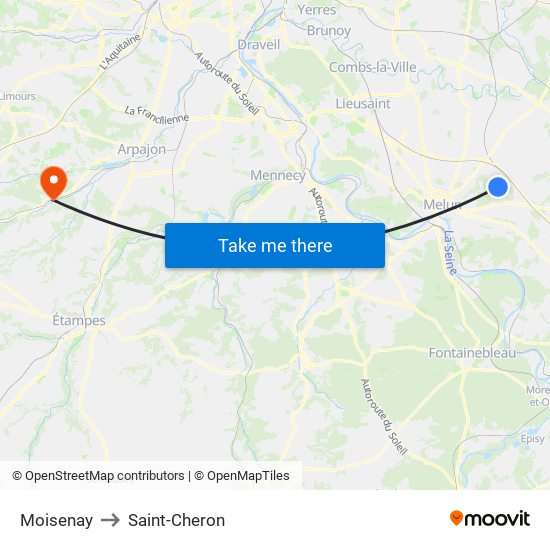 Moisenay to Saint-Cheron map
