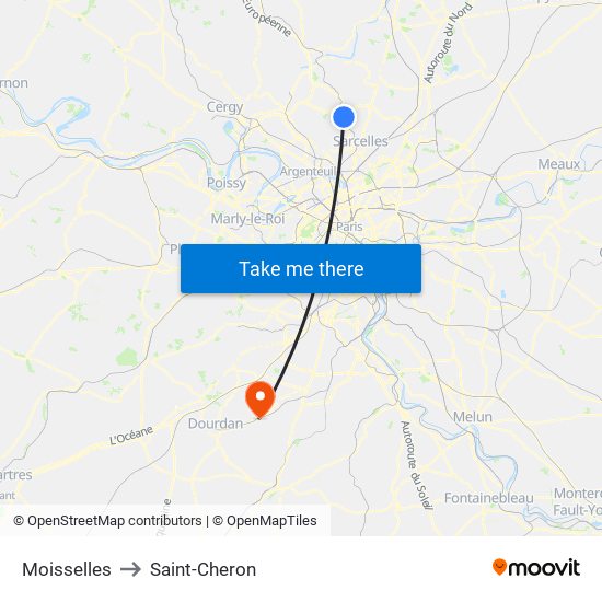 Moisselles to Saint-Cheron map
