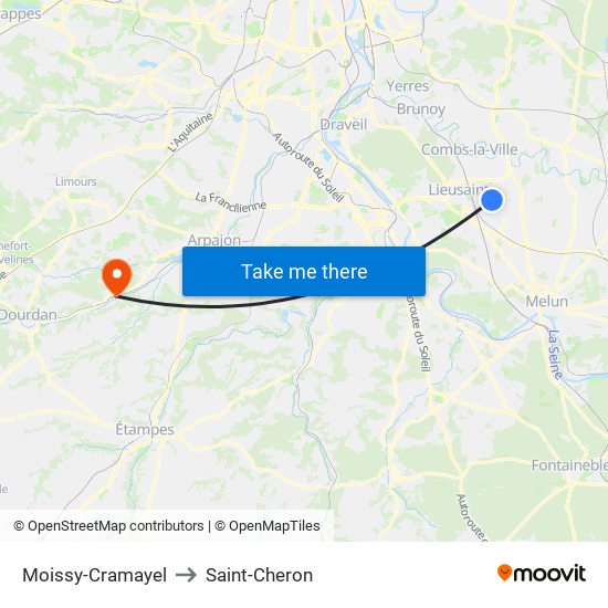Moissy-Cramayel to Saint-Cheron map
