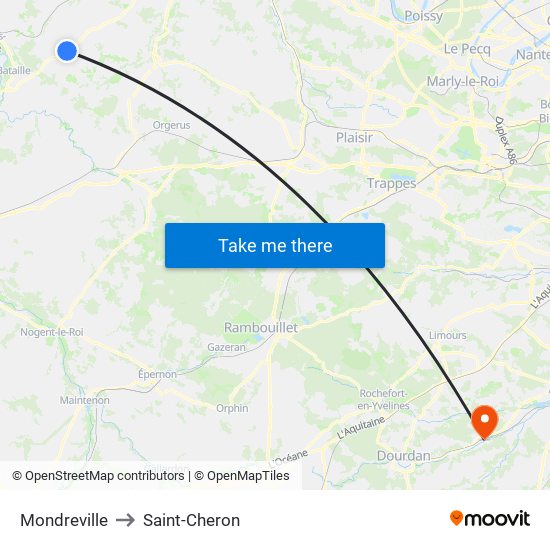 Mondreville to Saint-Cheron map