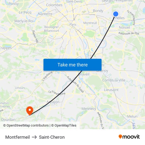 Montfermeil to Saint-Cheron map