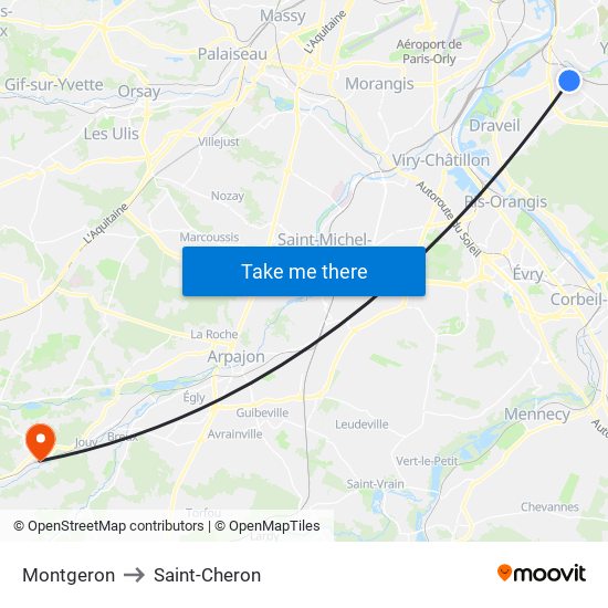 Montgeron to Saint-Cheron map