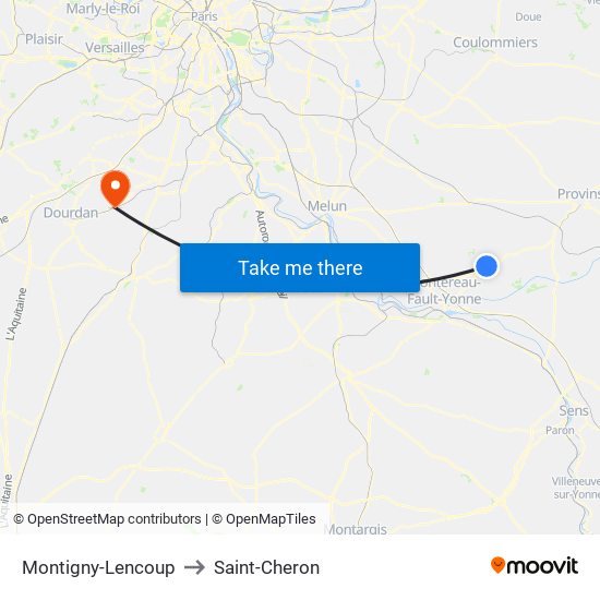 Montigny-Lencoup to Saint-Cheron map