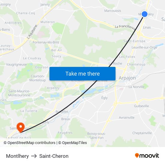 Montlhery to Saint-Cheron map