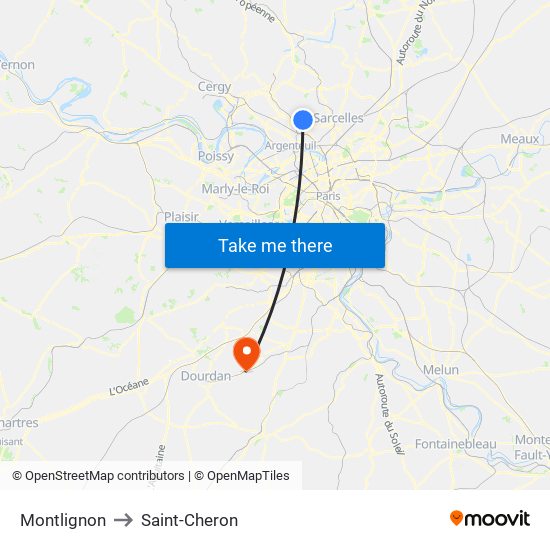 Montlignon to Saint-Cheron map