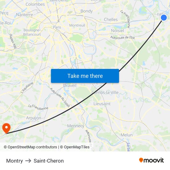 Montry to Saint-Cheron map