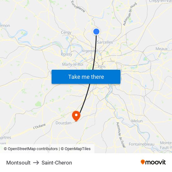 Montsoult to Saint-Cheron map