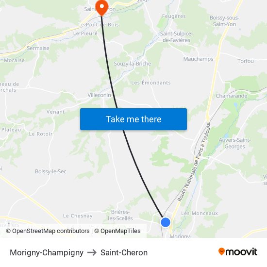 Morigny-Champigny to Saint-Cheron map