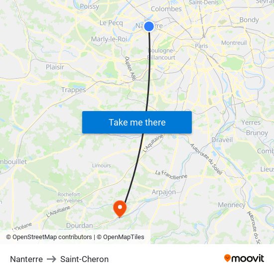 Nanterre to Saint-Cheron map