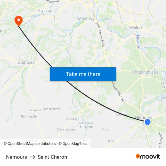 Nemours to Saint-Cheron map