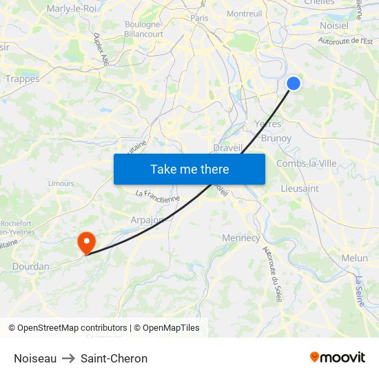 Noiseau to Saint-Cheron map