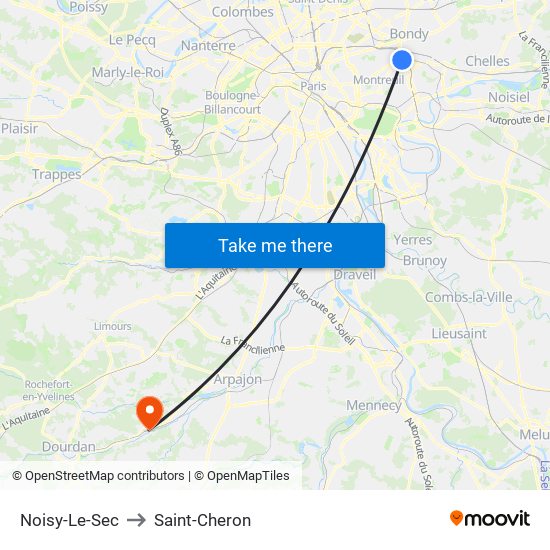 Noisy-Le-Sec to Saint-Cheron map