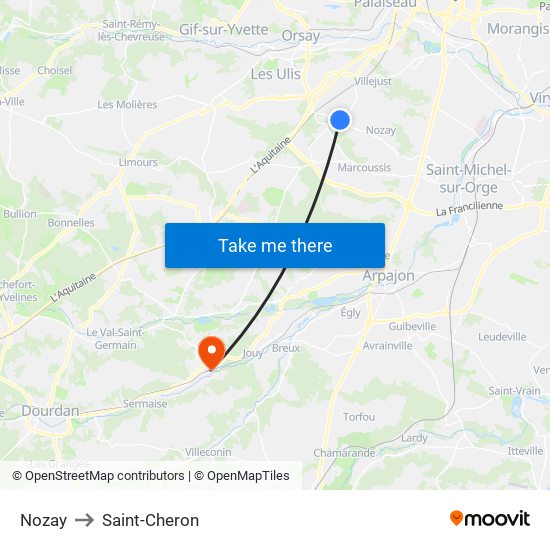 Nozay to Saint-Cheron map