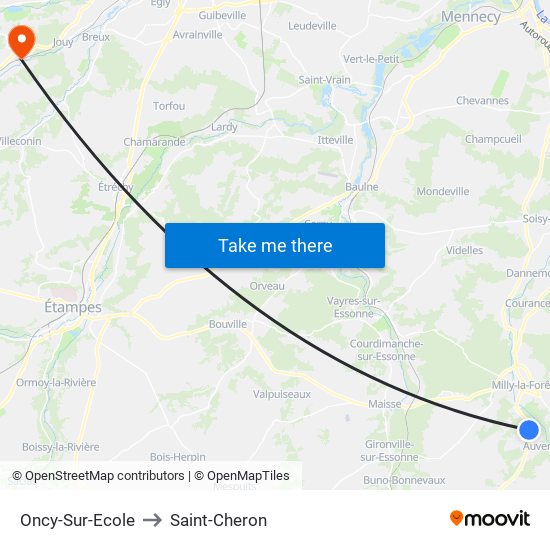 Oncy-Sur-Ecole to Saint-Cheron map