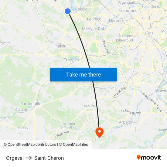 Orgeval to Saint-Cheron map
