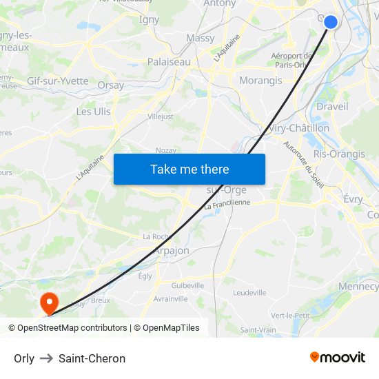 Orly to Saint-Cheron map