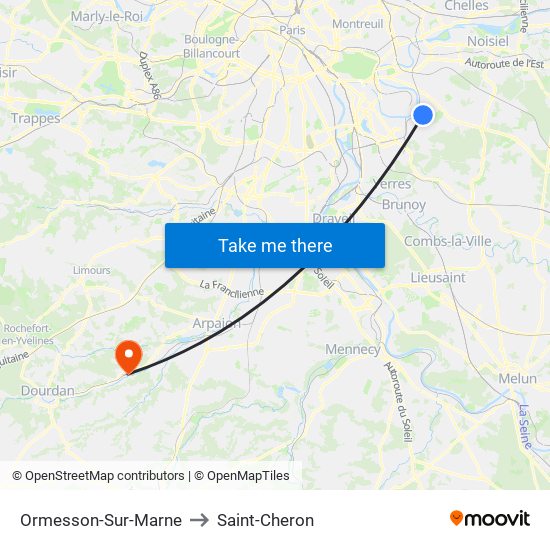 Ormesson-Sur-Marne to Saint-Cheron map