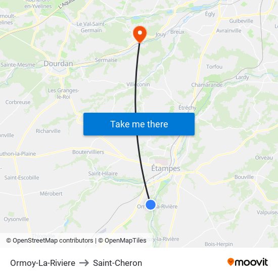 Ormoy-La-Riviere to Saint-Cheron map