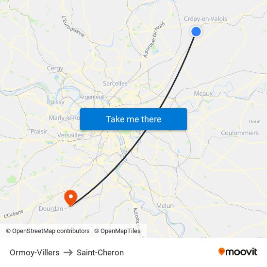 Ormoy-Villers to Saint-Cheron map