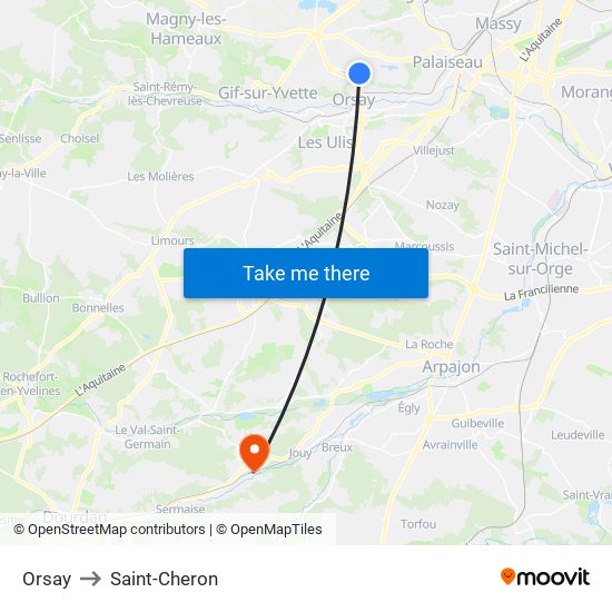 Orsay to Saint-Cheron map
