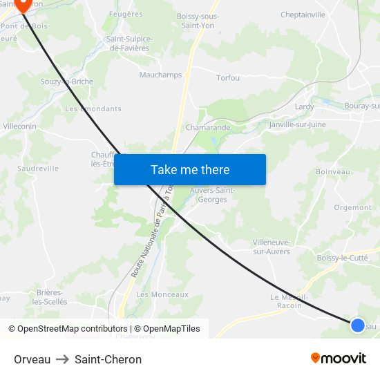Orveau to Saint-Cheron map
