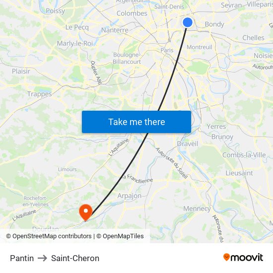 Pantin to Saint-Cheron map