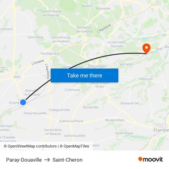 Paray-Douaville to Saint-Cheron map