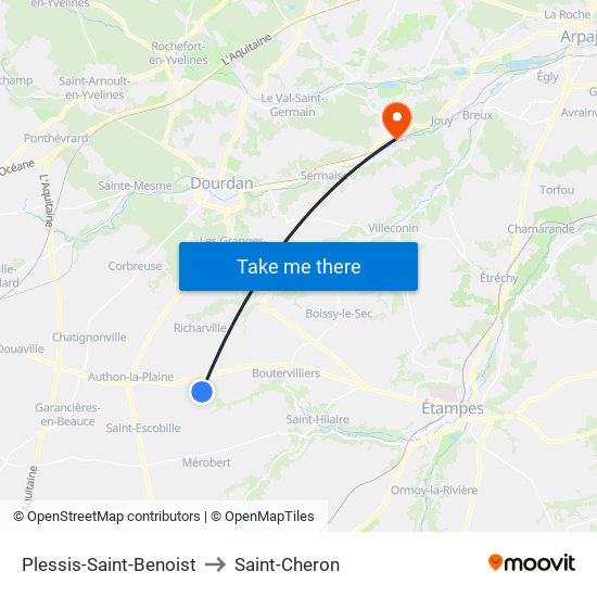 Plessis-Saint-Benoist to Saint-Cheron map