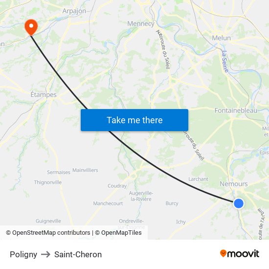 Poligny to Saint-Cheron map
