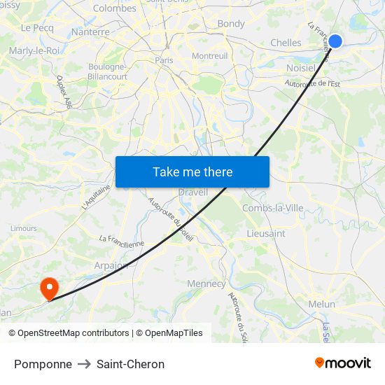 Pomponne to Saint-Cheron map